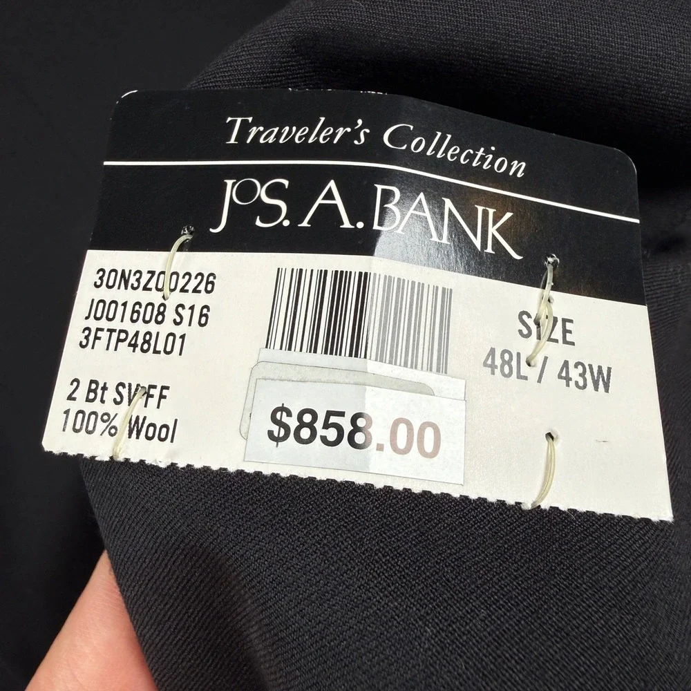NEW Jos A Bank Sport Coat Mens 48L Black Traveler's Slim Fit 100% Wool